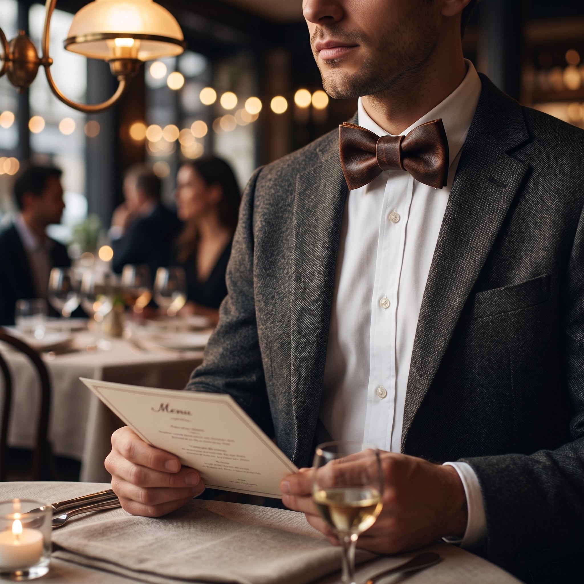 Classic Leather Bow Tie - Brown