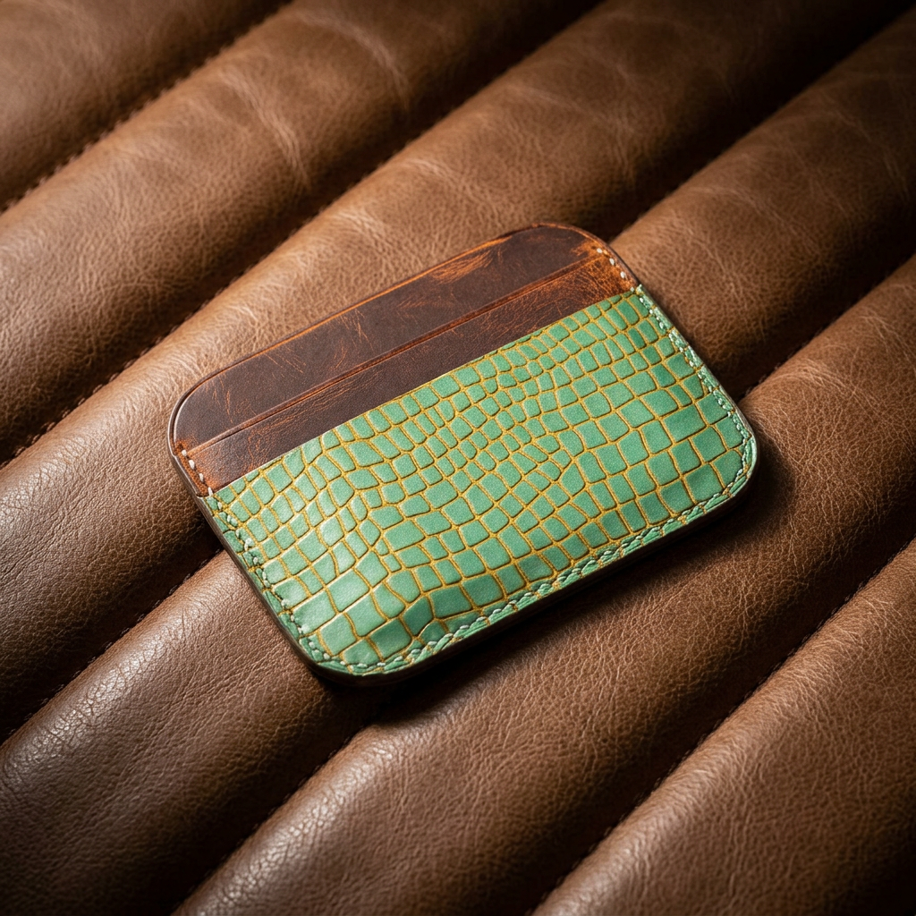 Phoenix colored wallet card holder with croc embossed front pocket